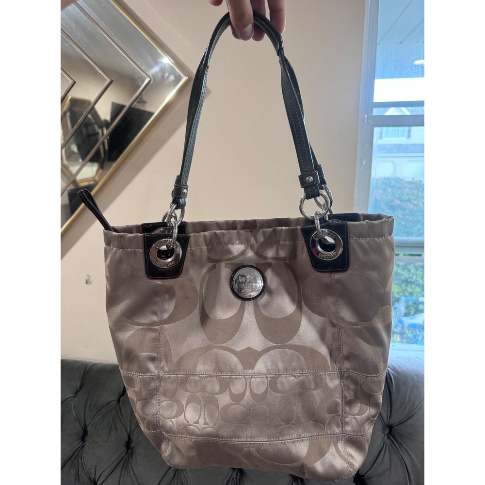 Coach Poppy Signature Sateen Tote Bag Champagne Pink Lining 15884